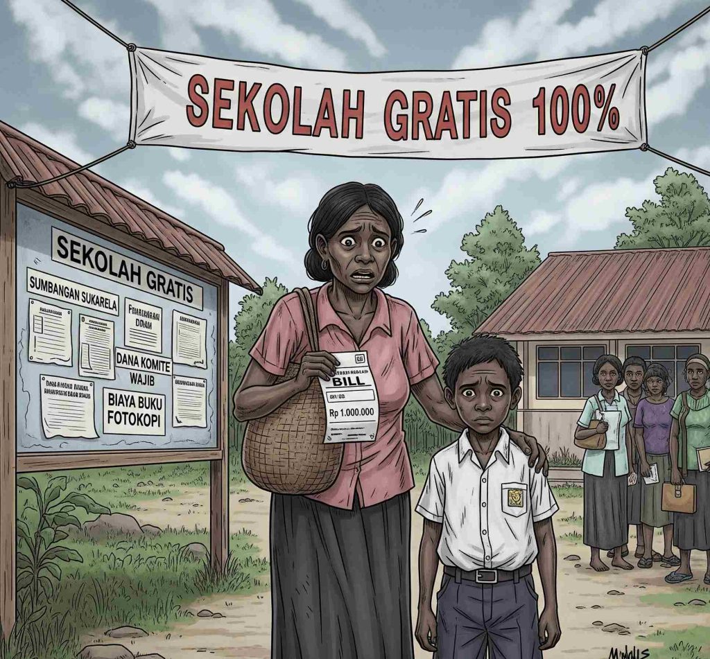 Ilustrasi Sekolah Gratis yang Tak Lagi “Gratis”: Antara Janji Negara dan Realitas Warga | Dok. Pegaf.com / Gavier