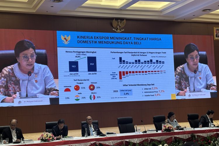 Menteri Keuangan Sri Mulyani memaparkan anggaran ketahanan pangan 2026 saat konferensi Pers: RAPBN dan Nota Keuangan 2026 di Jakarta, Jumat (15/8/2025). | Dok. Kompas.com / SUPARJO RAMALAN